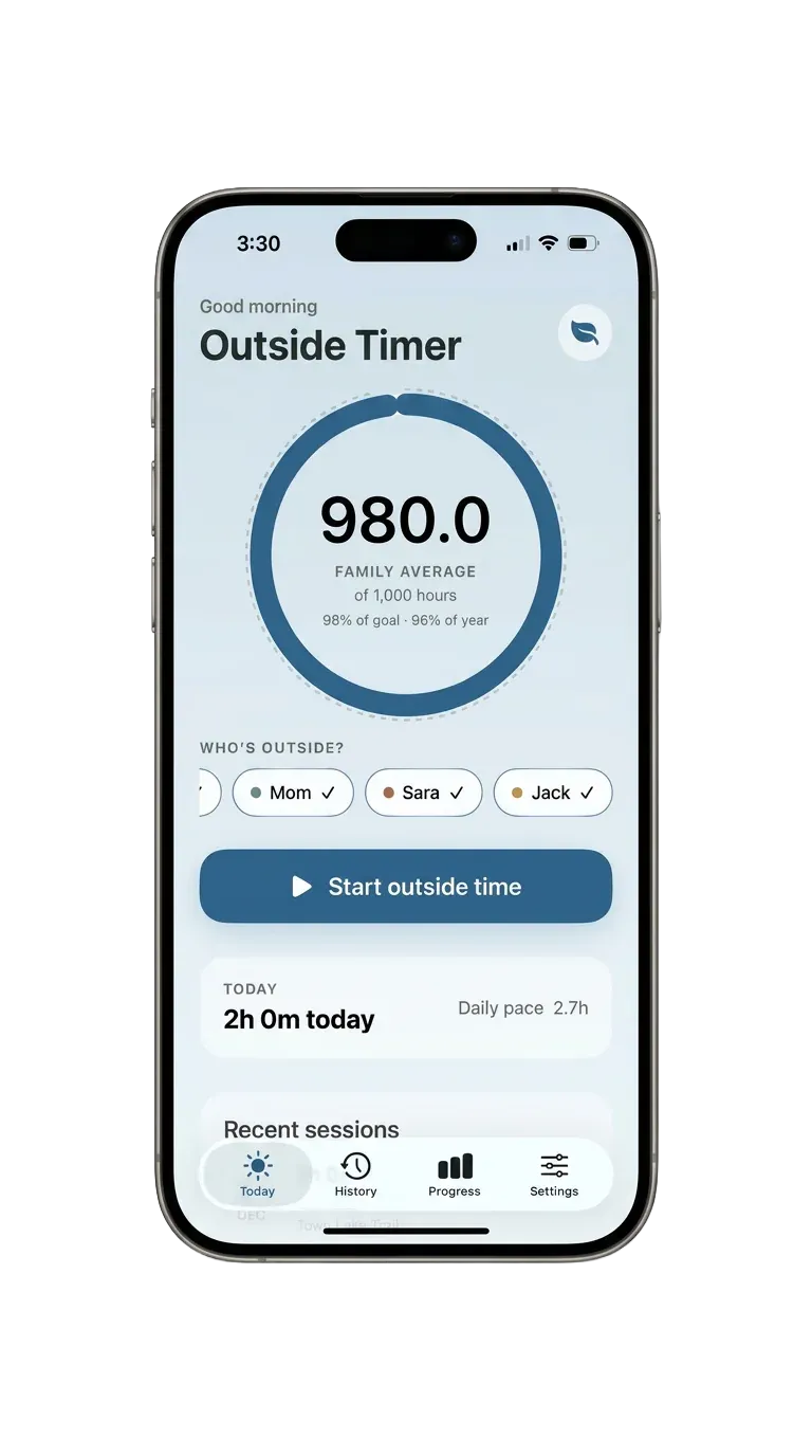 Outside Timer shown in a blue winter color theme